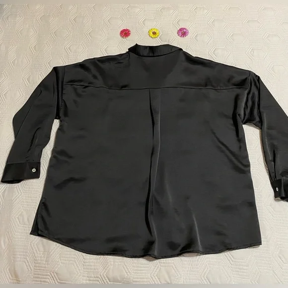 Zara Satin Black Button Down Shirt Womens Size L - Picture 2 of 10